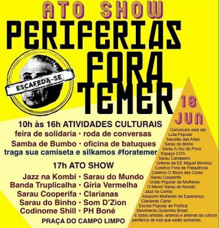 Ato na praça do Campo Limpo promove manifesto artístico contra o governo de Michel Temer